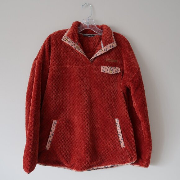 Simply Southern Simply Soft Sherpa Pullover in Spice and Leopard Size Medium - Picture 1 of 7